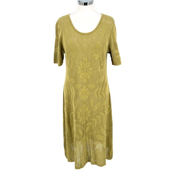 Gudrun Sjödén Open Knit Floral Dress Green Short Sleeve Scoop Neck Size Medium - Picture 1 of 14